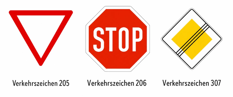 Verkehrszeichen zur Vorfahrt und Vorfahrtsstraße Verkehrszeichen 205, 206 und 307 zur Vorfahrt
